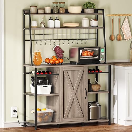 Miniatura 9 de YITAHOME Soporte grande para microondas de 39 pulgadas con toma de corriente, estante de almacenamiento independiente para electrodomésticos con