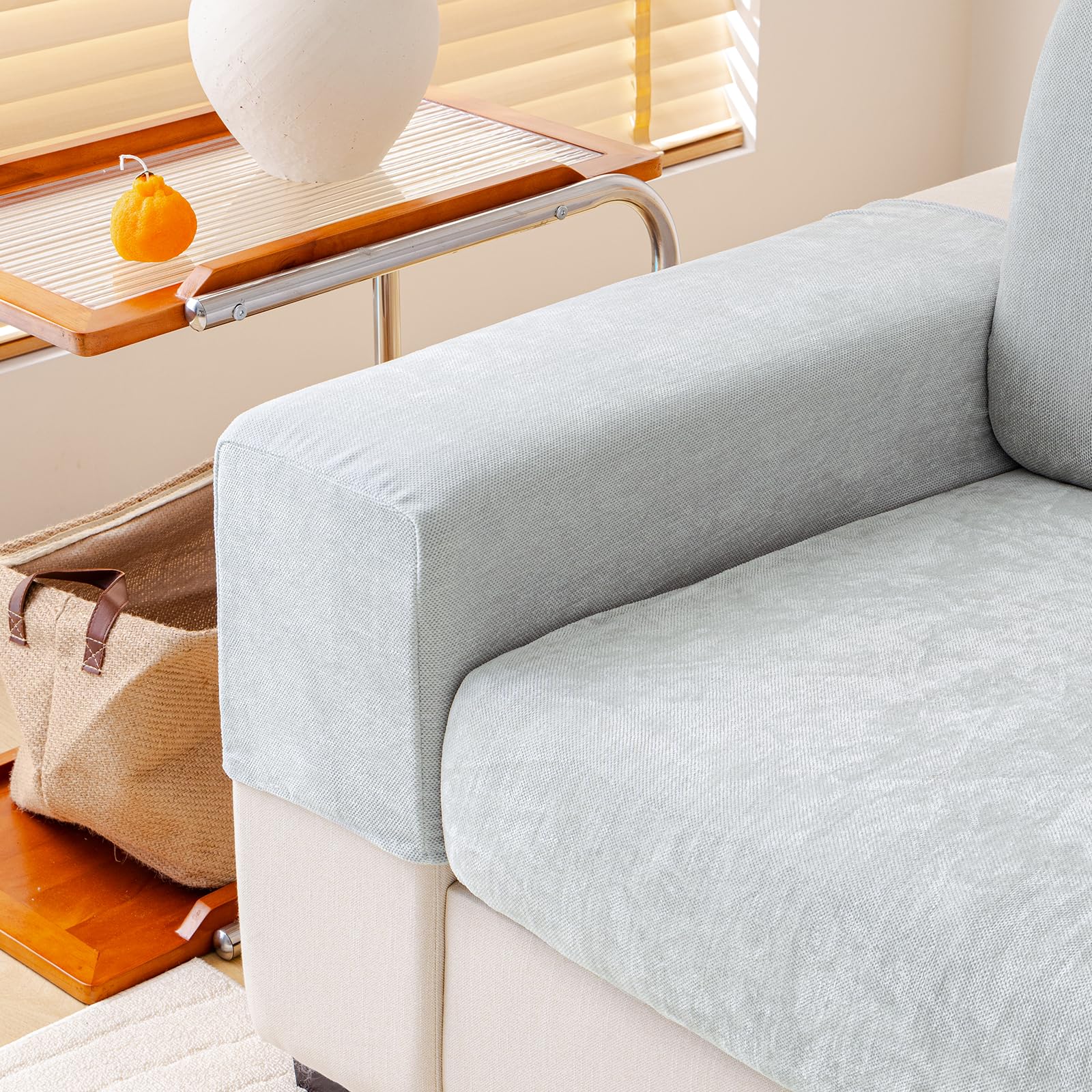WEYOND Chenille Sofa Armrest Covers, Soft Stretch Non-Slip Couch Arm Covers for Sofa, Chair or L Shaped Sectional, Furniture Protector (2 Pieces,