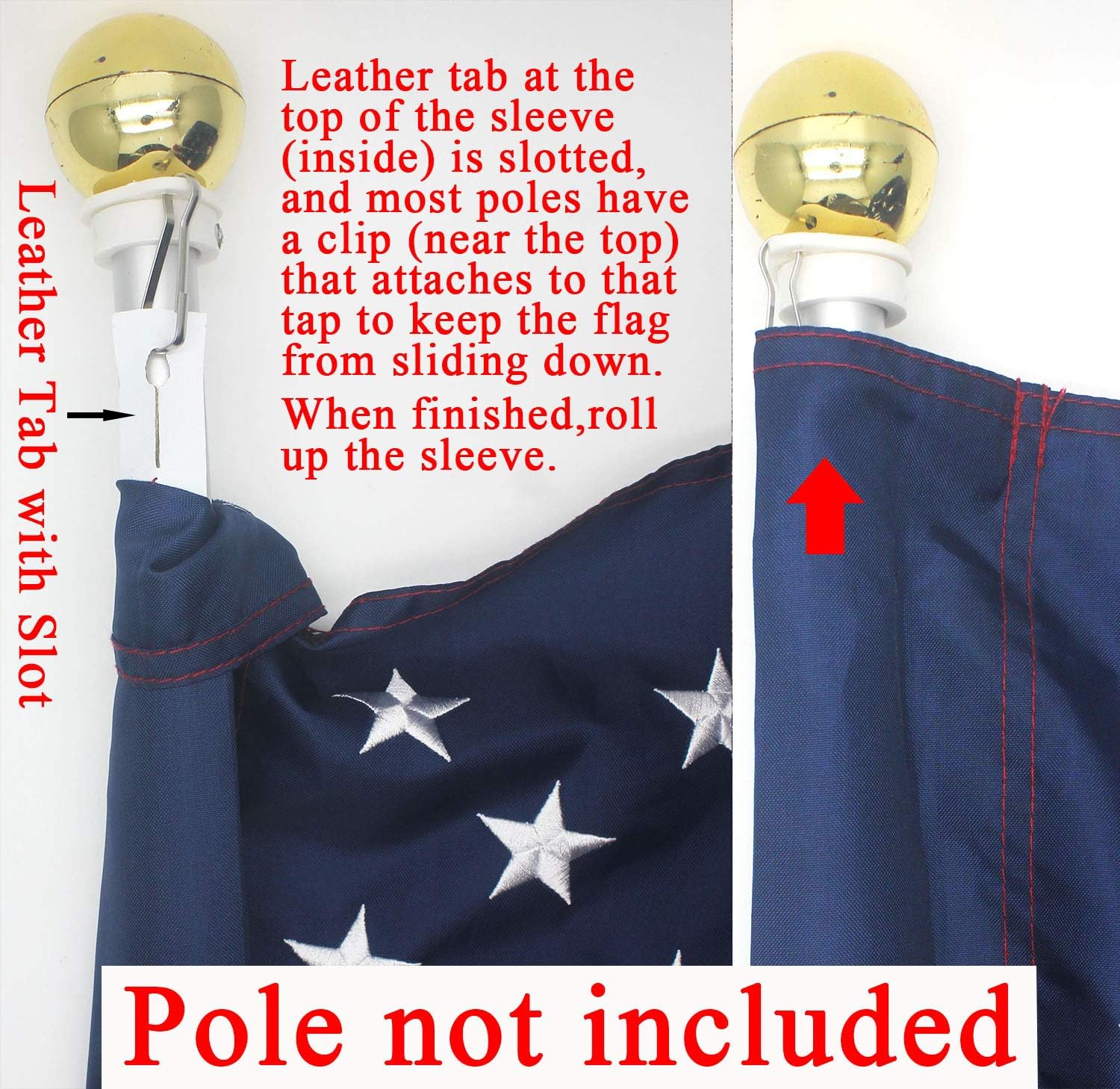 American Flag for outside (Sleeved) Embroidered Stars, Sewn Stripes, UV Protected. NO Grommets. american flag Pole Sleeve. American Flag for outside (Sleeve, 2.5x4 FT) - Image 4