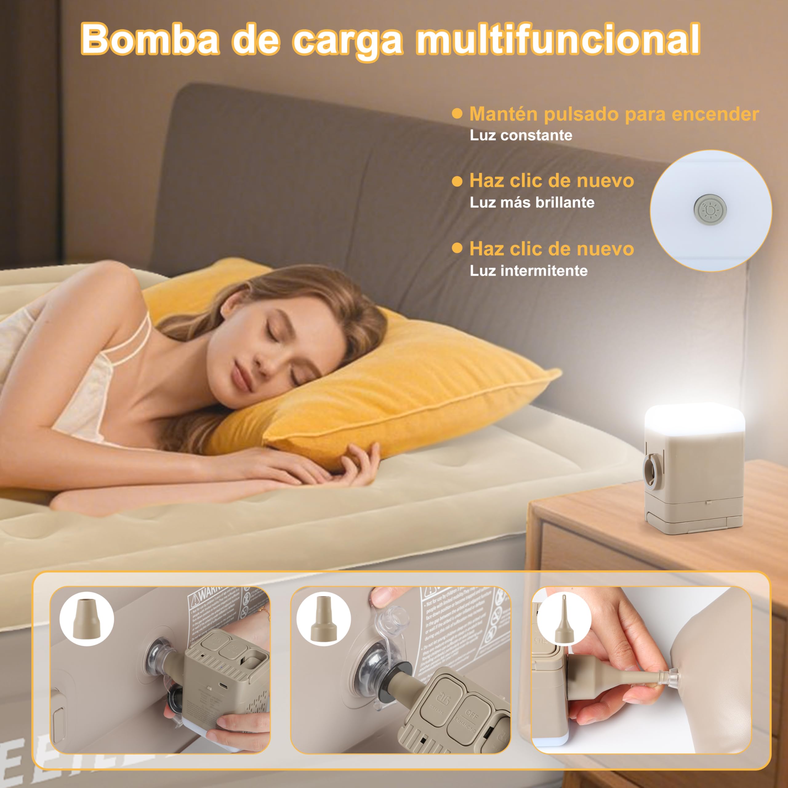 IEEILULU Colchón Hinchable con Bomba Eléctrica, Rápido Inflado y Desinflado, Portátil Cama de Aire con Almohada y Función de Luz Nocturna, Camas hinchables para el Hogar, Viajes y Camping (Doble)