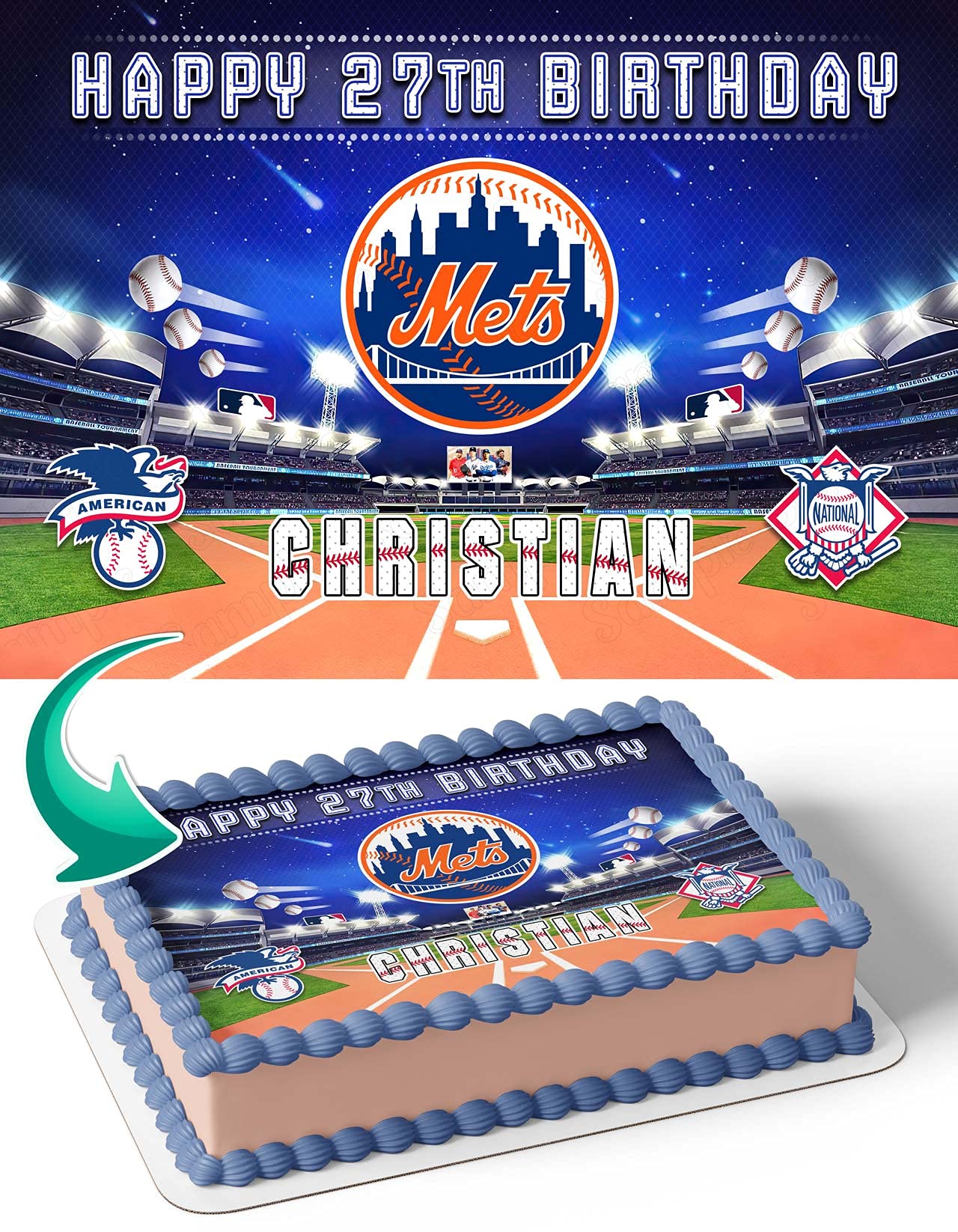 Buy Cakecery Mets Baseball Edible Cake Image Topper Personalized ...