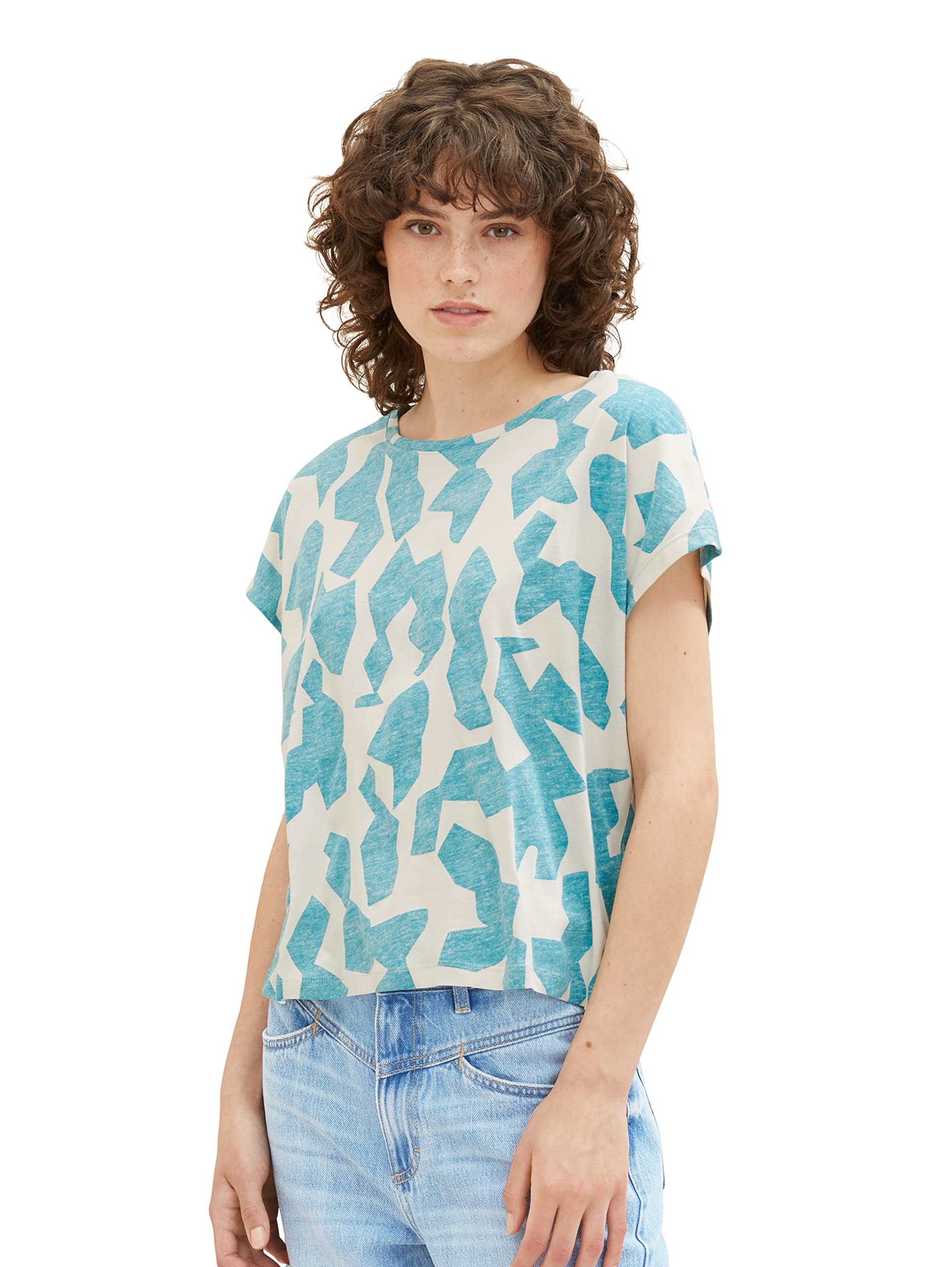TOM TAILOR Women's T-Shirt with Print, 32146 - Petrol Big Abstract Design, XXL