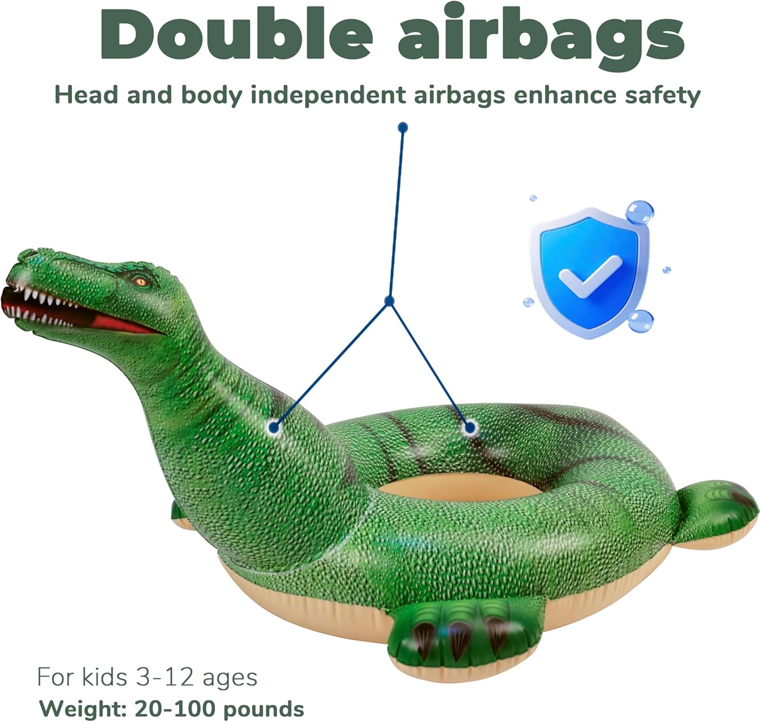 HOHQB Lifelike Inflatable Dinosaur Pool Floats Kids, Swimming Pool Ring ，Kids Pool Toys for Toddlers Ages 3-12 Boys Girls