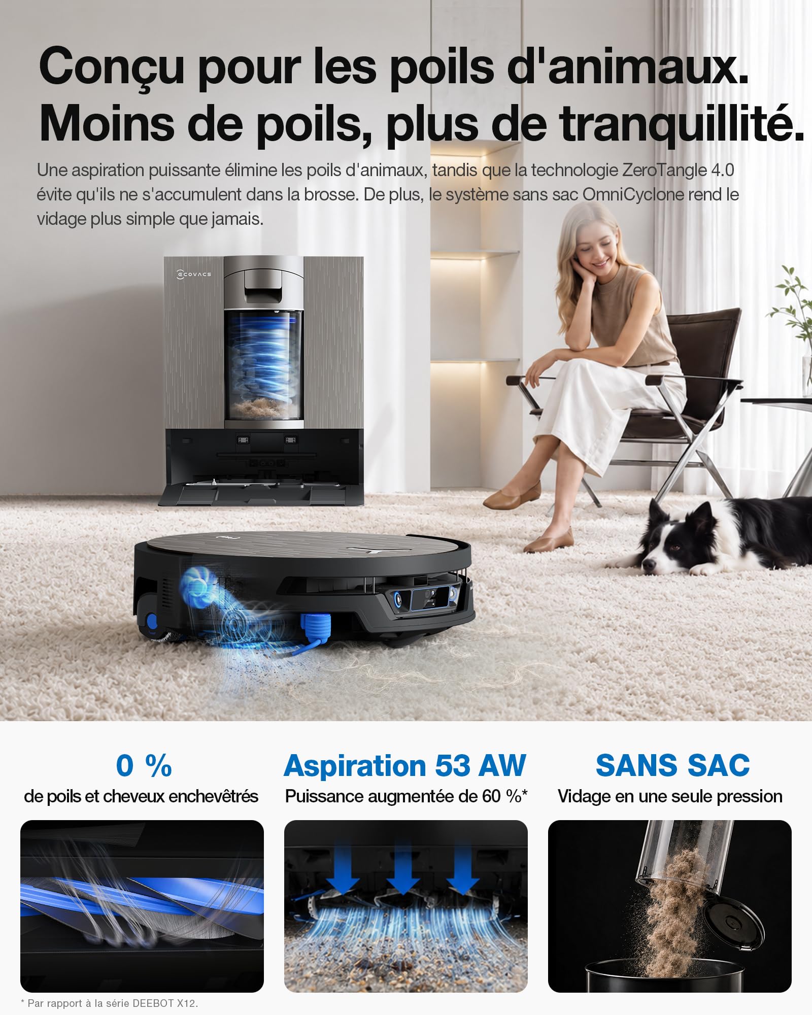 ECOVACS X12S OMNICYCLONE Robot Aspirateur Laveur 27 000 Pa, PowerBoost