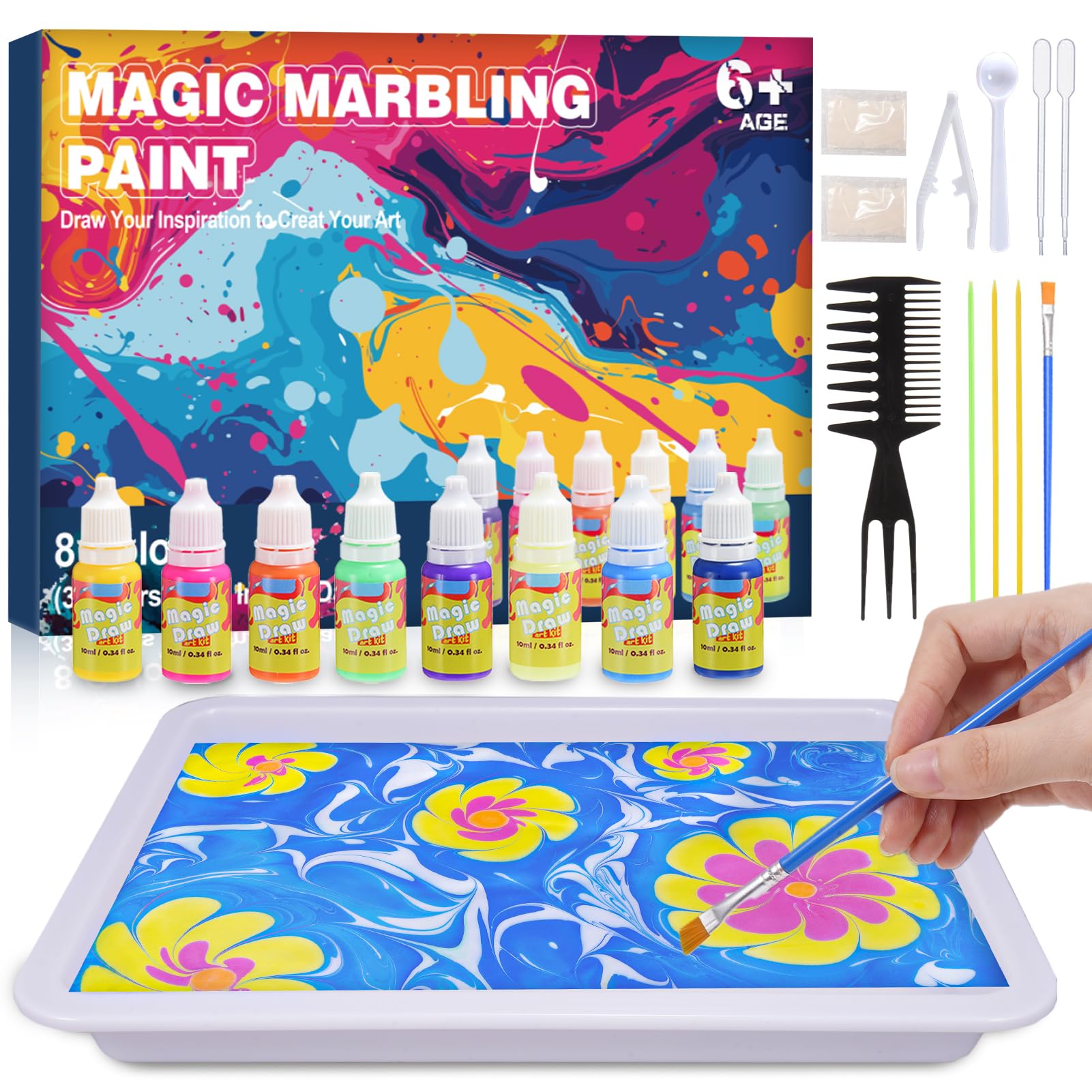 Buy Hapikids Water Marbling Paint for Kids, Craft Kits for Kids Girls Toy Age 7-12 Toys for 7-12 ...