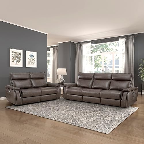 Miniatura 9 de Lexicon Raelynn Power - Sofá biplaza reclinable doble, color marrón oscuro