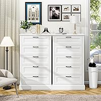 Vista 6 de Cómoda blanca con 5 cajones, almacenamiento vertical para dormitorio, cómoda alta de madera para pasillo, cómoda alta de madera con cajones