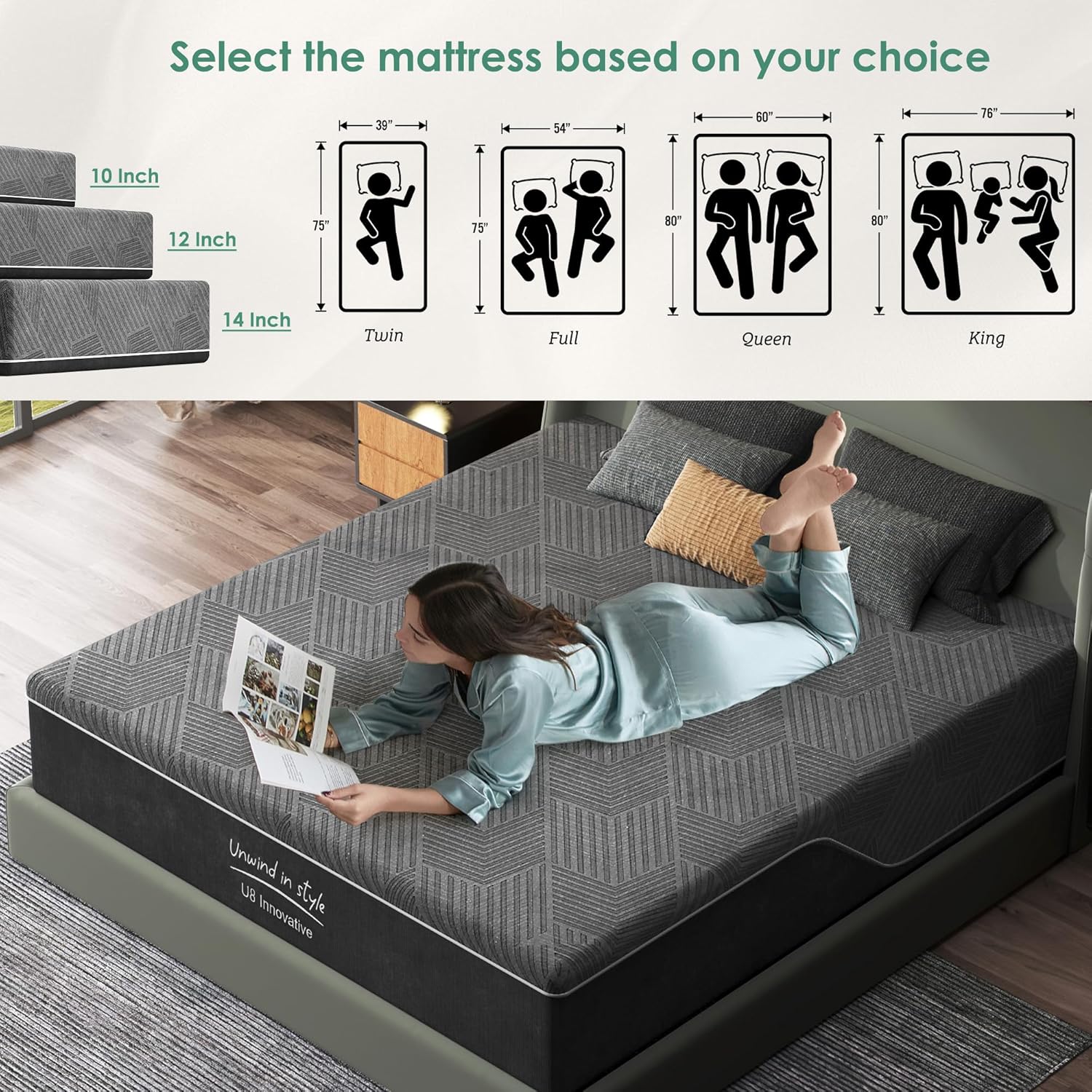 Rejuvenating 12-Inch Queen Memory Foam Mattress with Charcoal & Green Tea...
