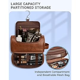 Elviros Toiletry Bag for Mens PU Leather Travel Organizer Kit with Hanging hook, Large Water-resistant Toiletries Bathroom Shaving Bags (Extra Large, Brown)