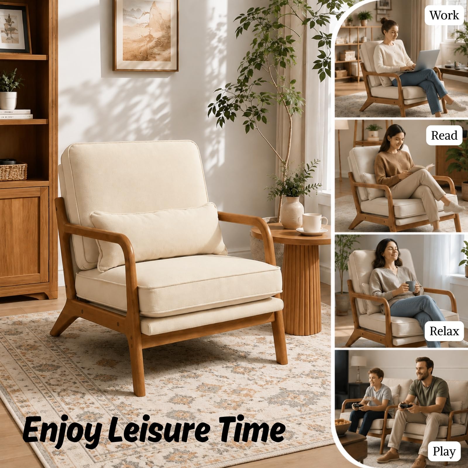The 5 Best Accent Chairs for Living Rooms in 2026 3 Karlhome Karl home Accent Chair Mid-Century Modern Chair with Pillow Linen Fabri — product photo
