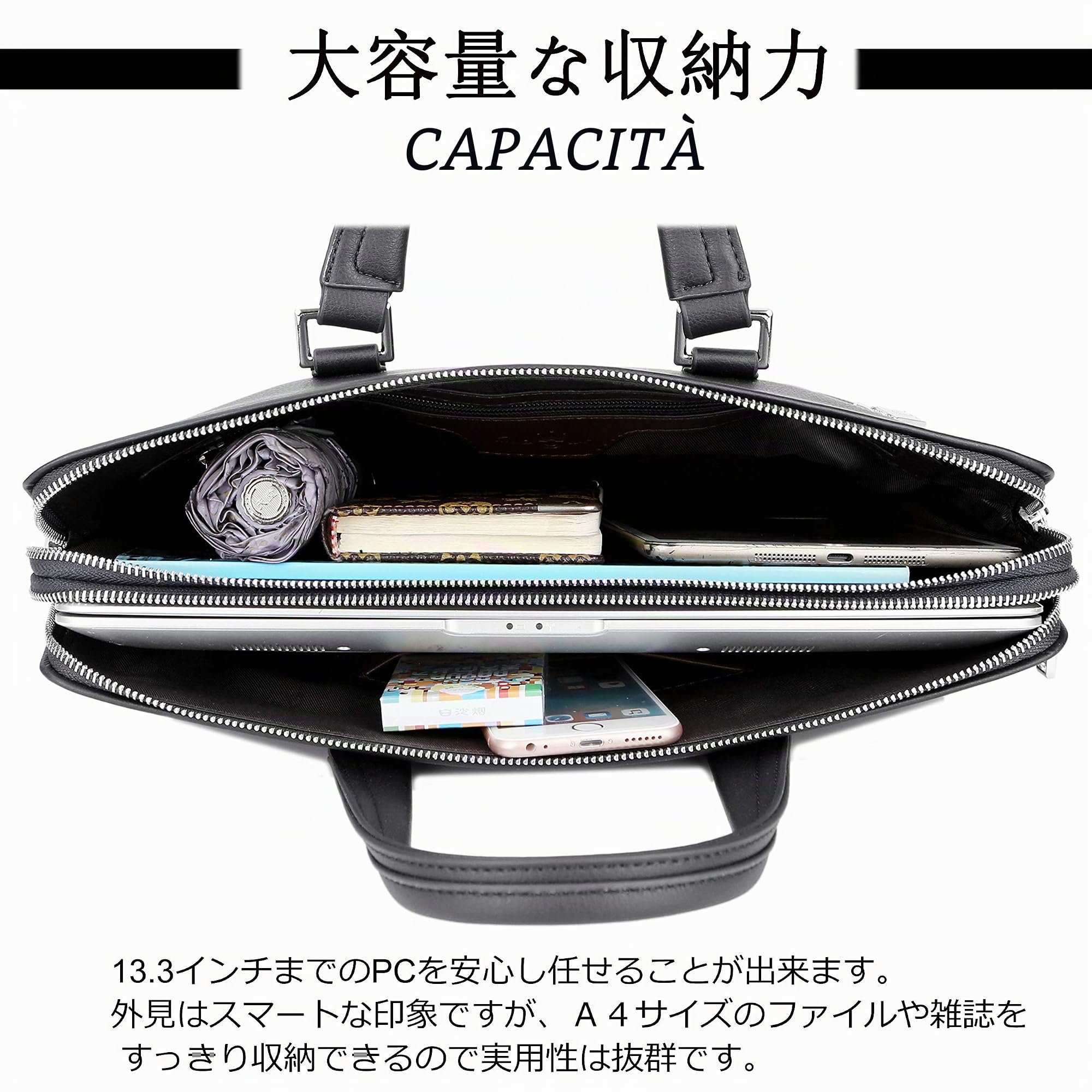 FSD.WG ]Borsa business in pelle ventiquattrore spalla laptop business borsa per uomo, Nero , L