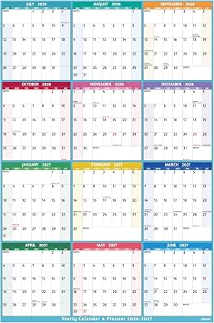 Yearly Wall Calendar 2026-2027 - Large Yearly Calendar Vertical, Jul 2026 - Jun 2027, 25.2" x 38.2" Open, Calendar 2026-2027, Large Wall Calendar, Full Year Paper Calendar with Notes, Thicker Paper