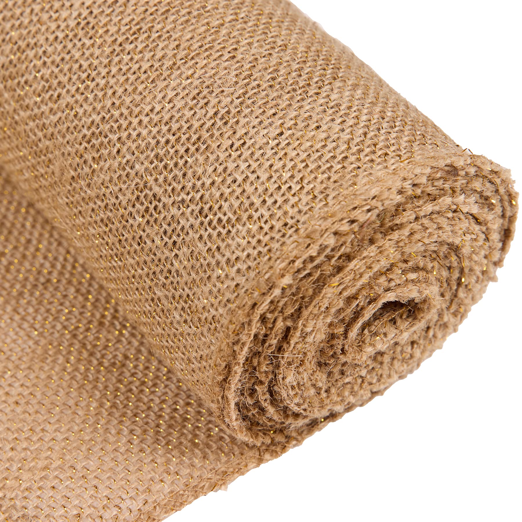 Runner da tavolo rotolo di tela di iuta filo dorato, bordi cuciti, 30 cm x 5 m per decorazione, matrimonio, festa, lavori manuali
