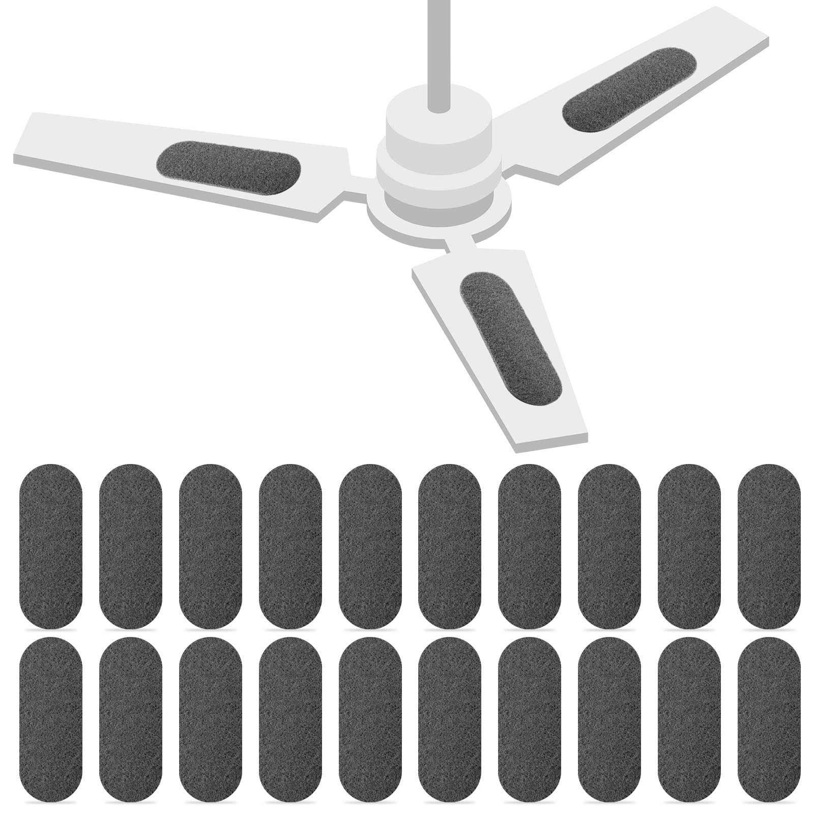 Tuanse 20 Pack Ceiling Fan Filters for Blades, Activated Coconut Activated Zeolite Ceiling Fan Air Filter, Stick Air Filter Purifiers for Common Household Contaminants (Light Gray)