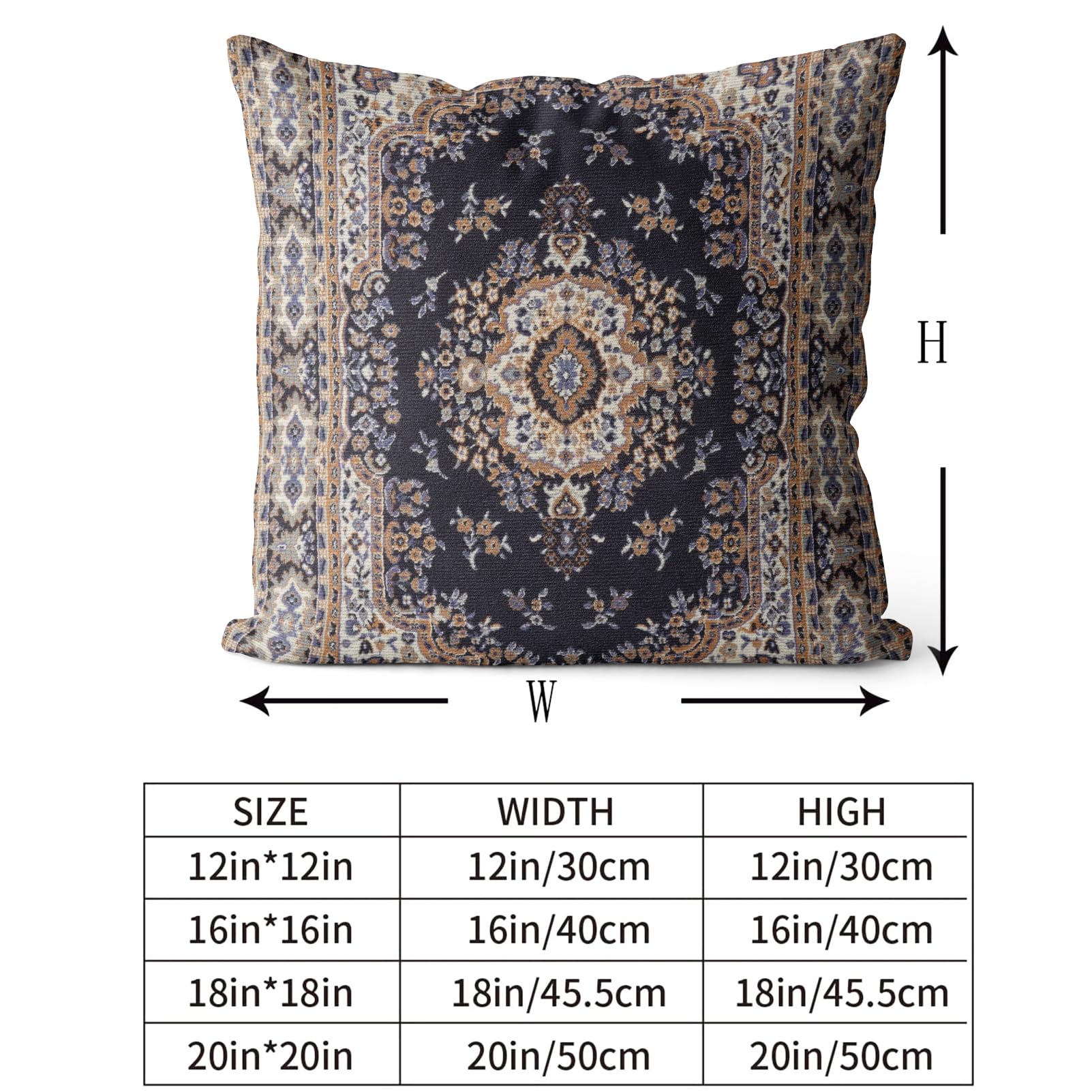Snylcce Boho Pillow Covers 50x50 CM Set of 2 Bohemian Carpet Throw Pillows For Couch Navy Blue Red Geometric Floral Decorative Pillow Cases Farmhouse Home Decor For Sofa Porch Outdoor(Black gold) - Image 4