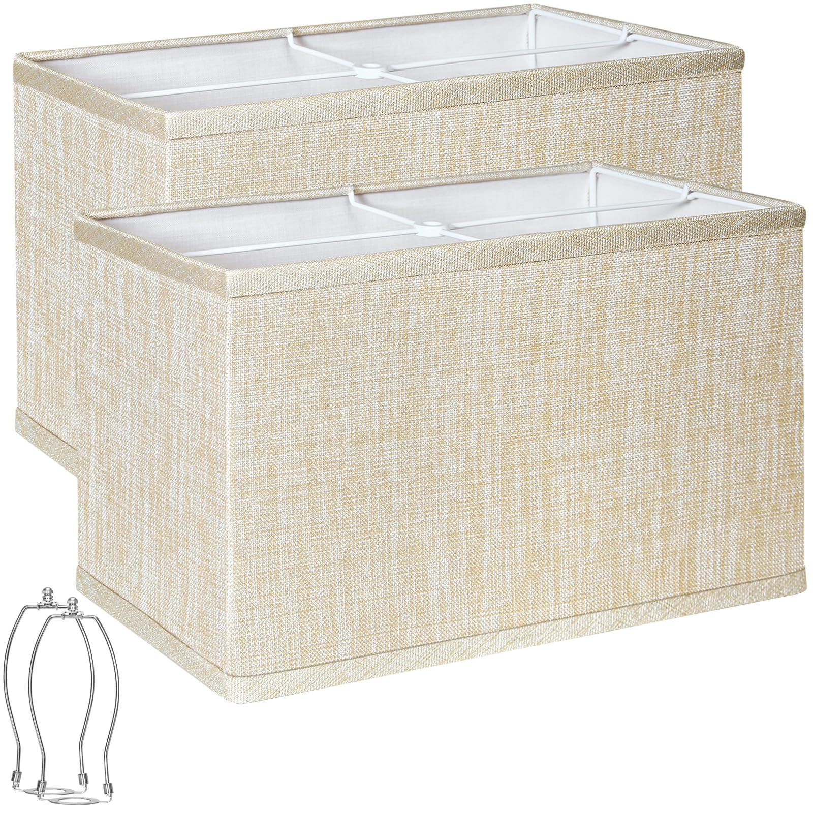 Rectangle Lamp Shades Set of 2, Champagne Beige Lamp Shades for Table Lamps, 16"L x 8"W x 10"H, Natural Linen Fabric Replacement Lampshades for Floor Lamp, Spider, Harp Holders Included, Easy Assembly