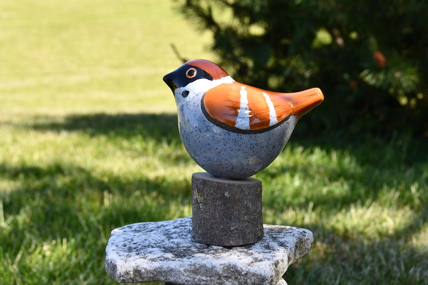 Ceramic Garden Decor - Sparrow Bird Lawn Stake - Outdoor Statue - Perfect, Unique Gifts for Gardeners Woman, Men, Yard Gifts - Handmade, Frostproof, GK607-3