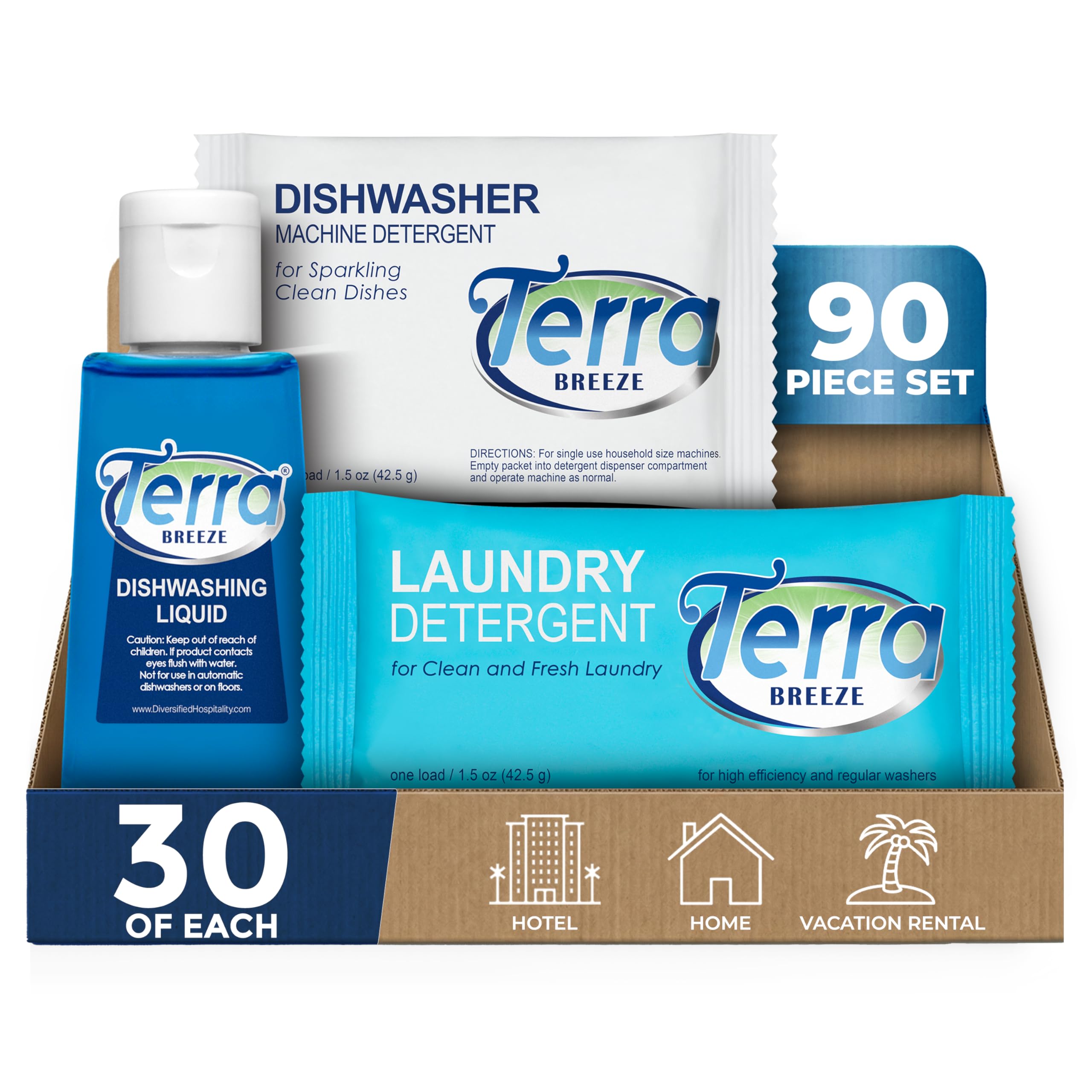 Terra Breeze | 1-Shoppe All-In-Kit | Tiny Dish Soap | Dishwasher Detergent | Individually Wrapped Laundry Detergents | AirBnB/Vacation Rental Soap Set | (90 pcs)-image-23