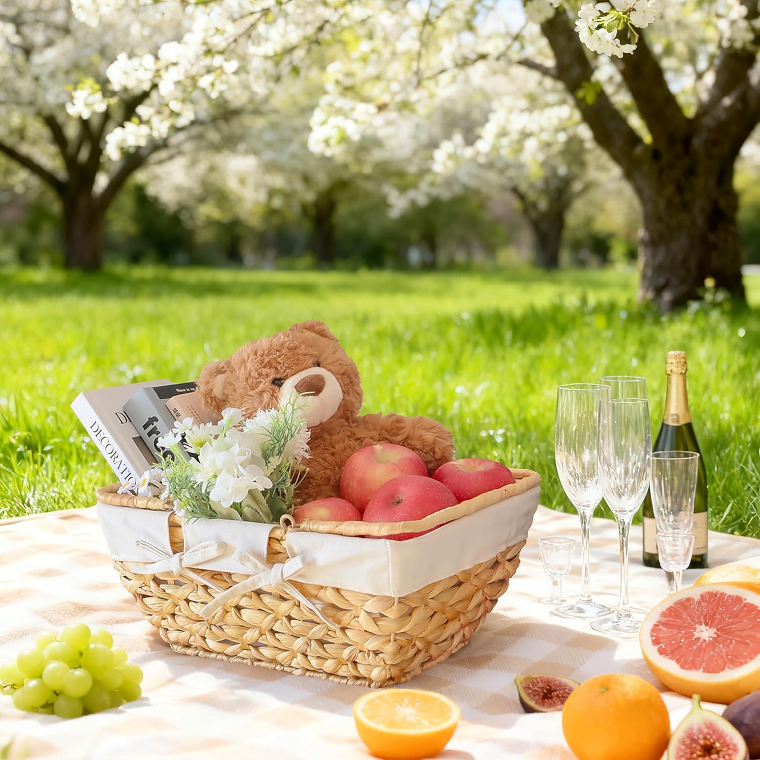 GYASVWU Wicker Picnic Baskets with Handles, Water Hyacinth Basket for Picnic, Wicker Storage Basket for Bread/Flowers/Gift/Wedding/Camping/Farmhouse (Original)