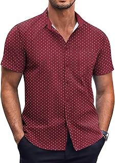 Mens Short Sleeve Button Down Shirts Wrinkle Free Dress Shirts Casual Polka Dot Print Shirt with Pocket - Buy now