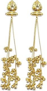 THE STYLE COURTYARD Kashmiri Long Tassel Ghungroo Drop Earrings for Women – Gold Tone Kundan Inspired Statement Earrings Price In India