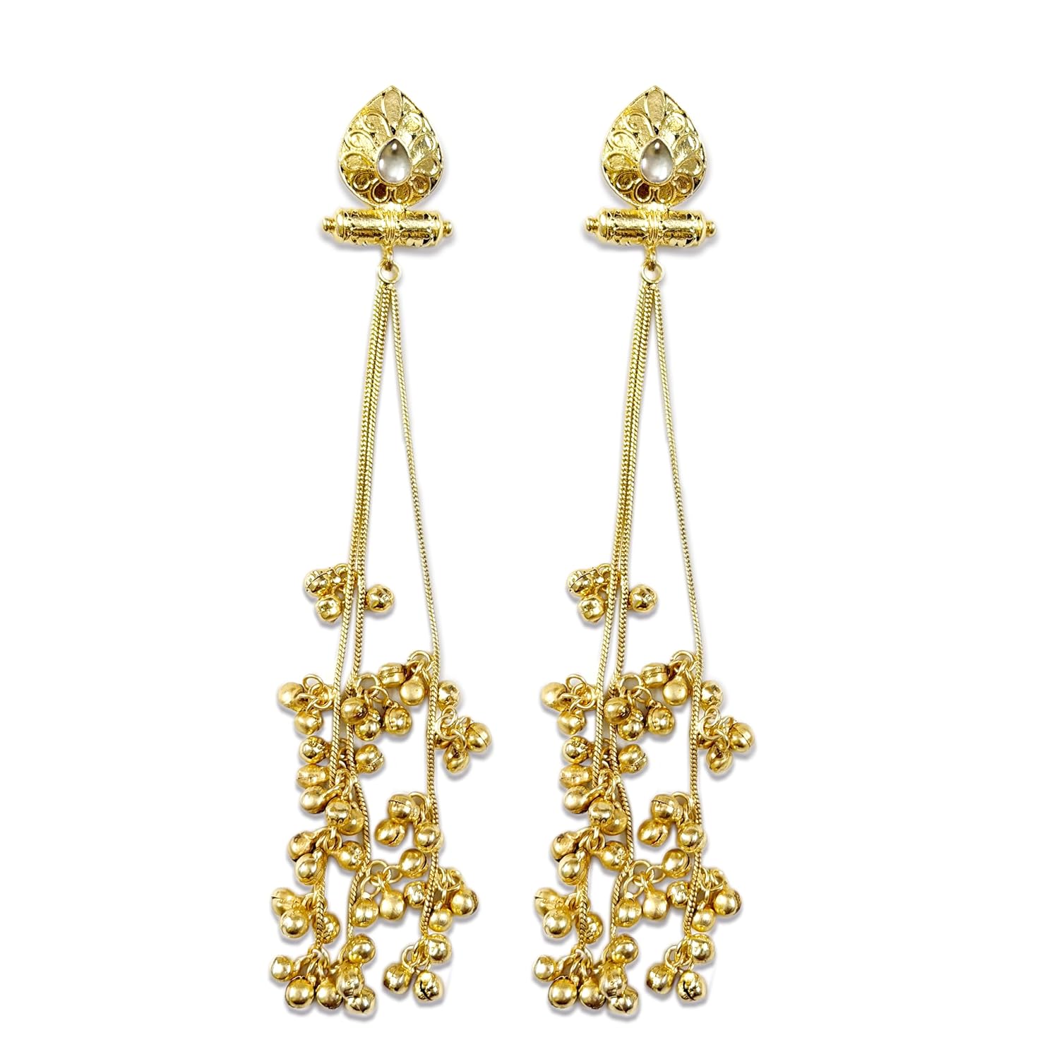 THE STYLE COURTYARD Kashmiri Long Tassel Ghungroo Drop Earrings for Women – Gold Tone Kundan Inspired Statement Earrings - Review, Price and Buying Guide