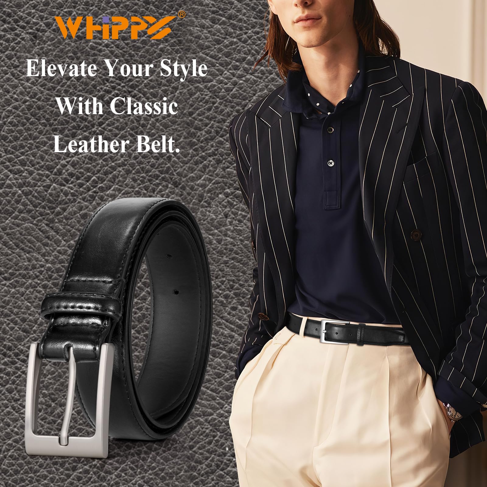 Cinturón de cuero casual para hombre, cinturón de vestir de cuero, clásico para todos los días, cinturón de jeans para hombres, trabajo y negocios, Negro - 2
