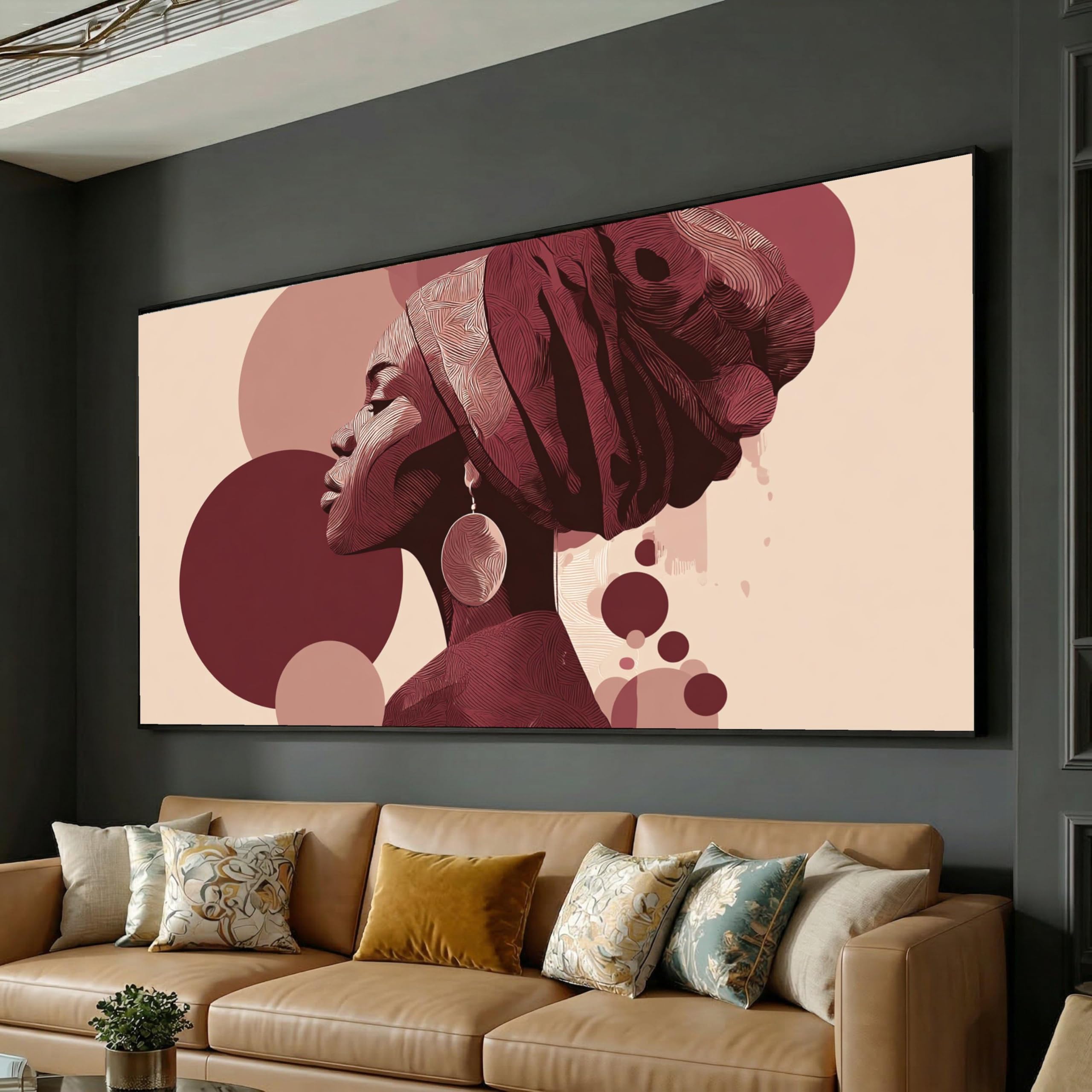 CAOXTART African Woman Profile Canvas Prints, Ethnic Wall Art, Female Portrait Silhouette Painting, Brown Tones Canvas Decor(40x70cm/Frameless)