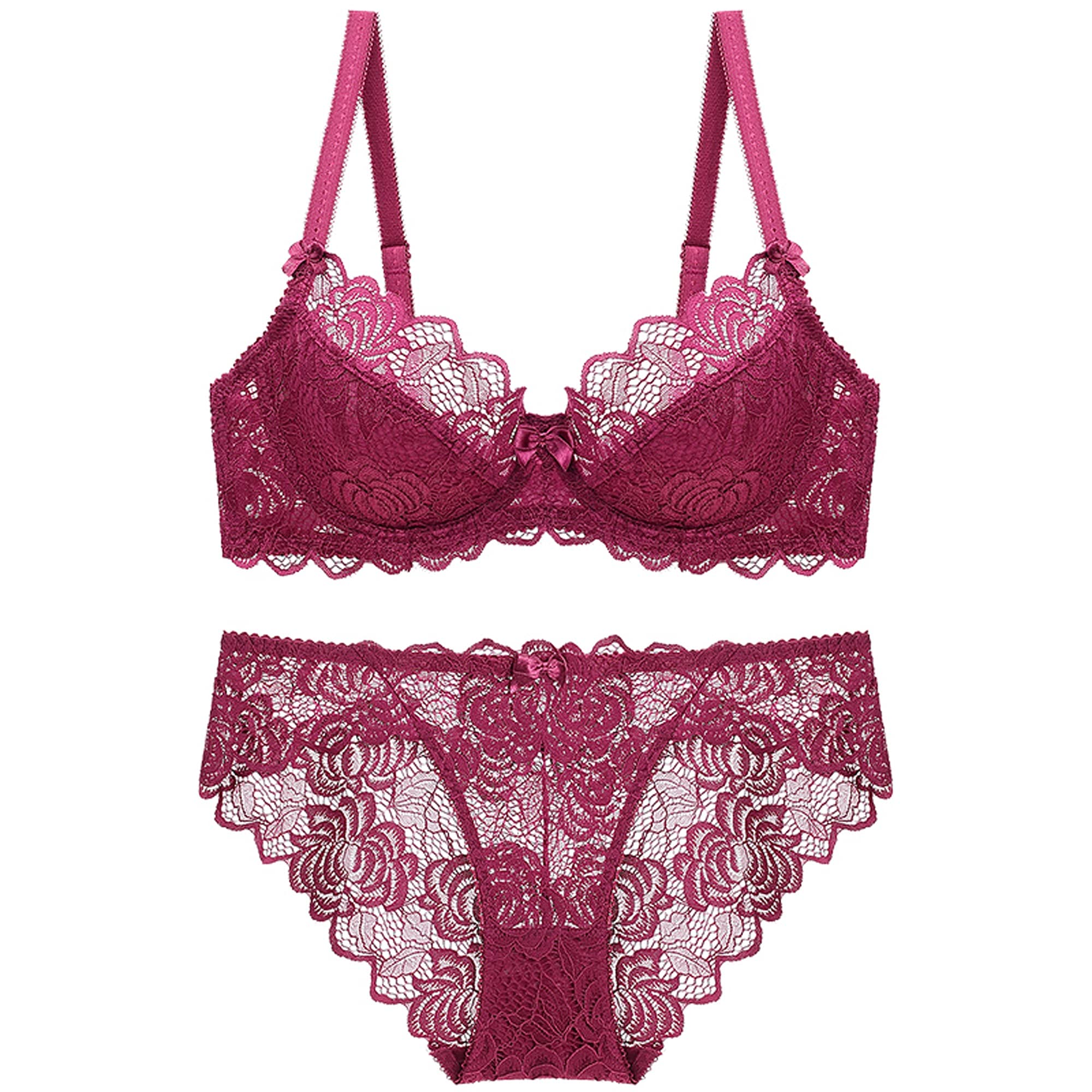 Ensemble soutien-gorge et culotte WENJUN vin rouge 90C en dentelle sexy
