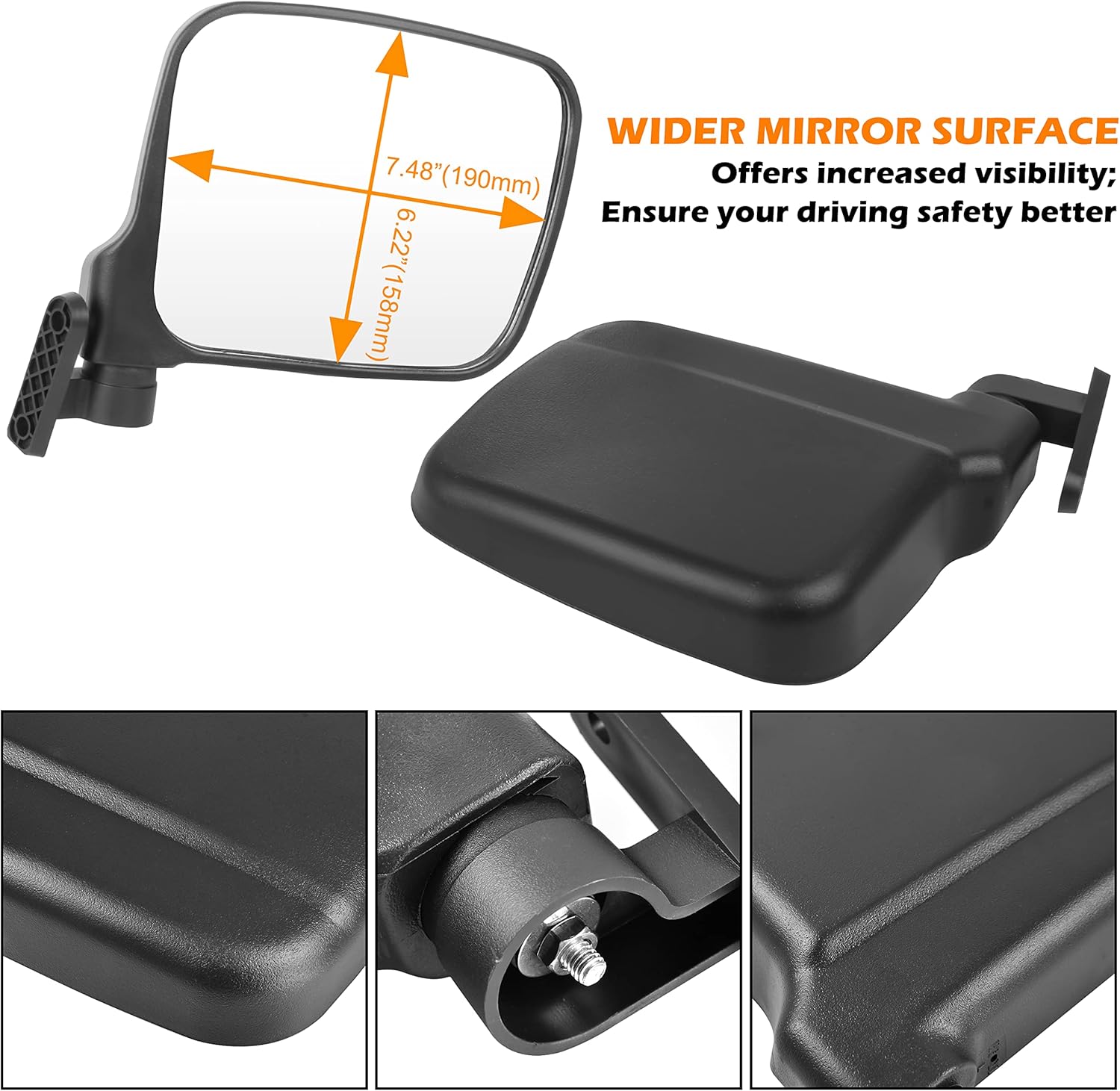 SAUTVS Adjustable Rearview Side Mirrors for Polaris Ranger XP 1000/ Ranger 1000/ Crew 2018-2025, Folding Clear Rear View Side Mirrors Accessories(2PCS)