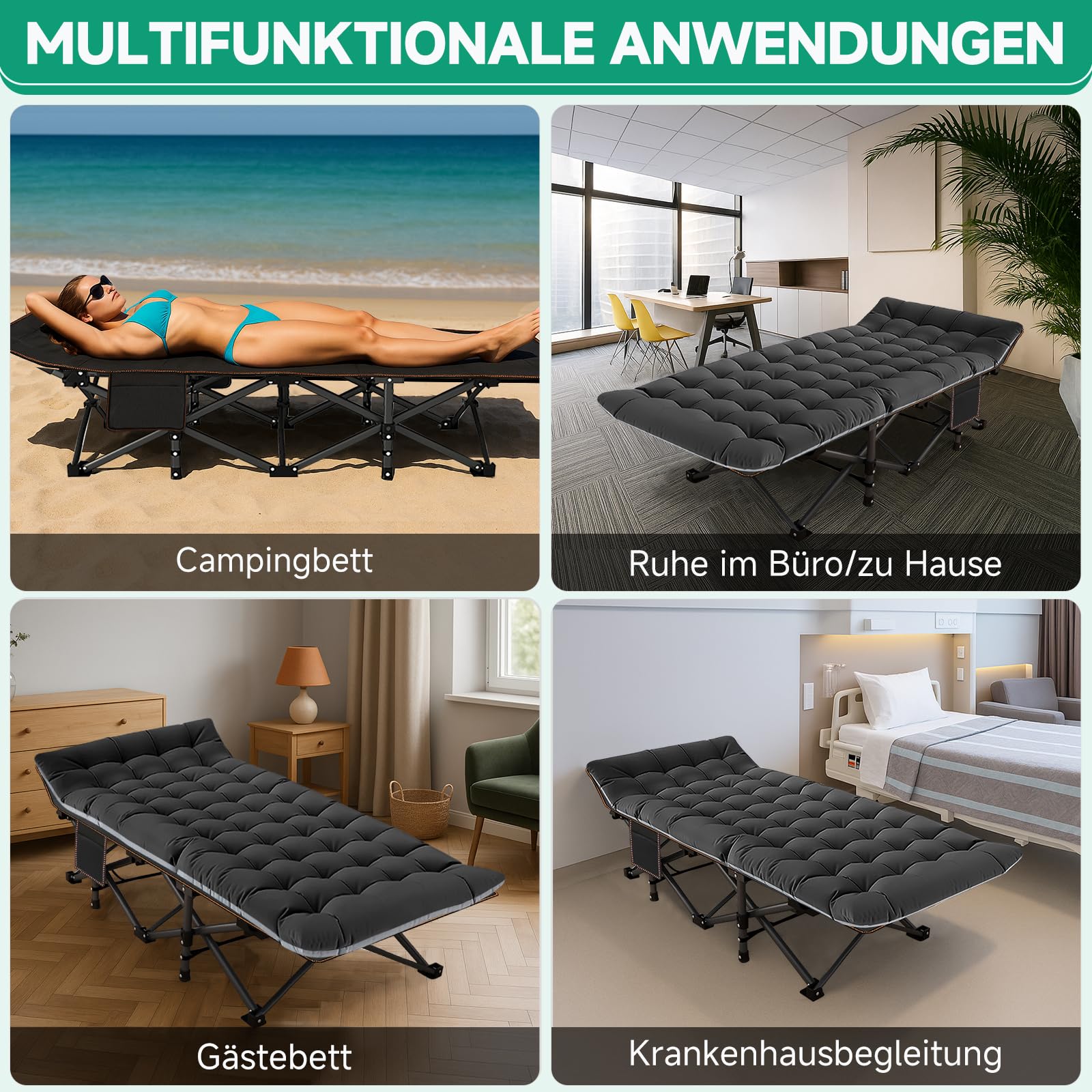 OVLRIJP Ligstoel inklapbaar, zonnebed, tuinbed, veldbed, inklapbaar campingbed met 6 antislip voeten, campingbed, opvouwbaar voor tuin, camping, reizen, 210 x 67 x 38 cm (Roze