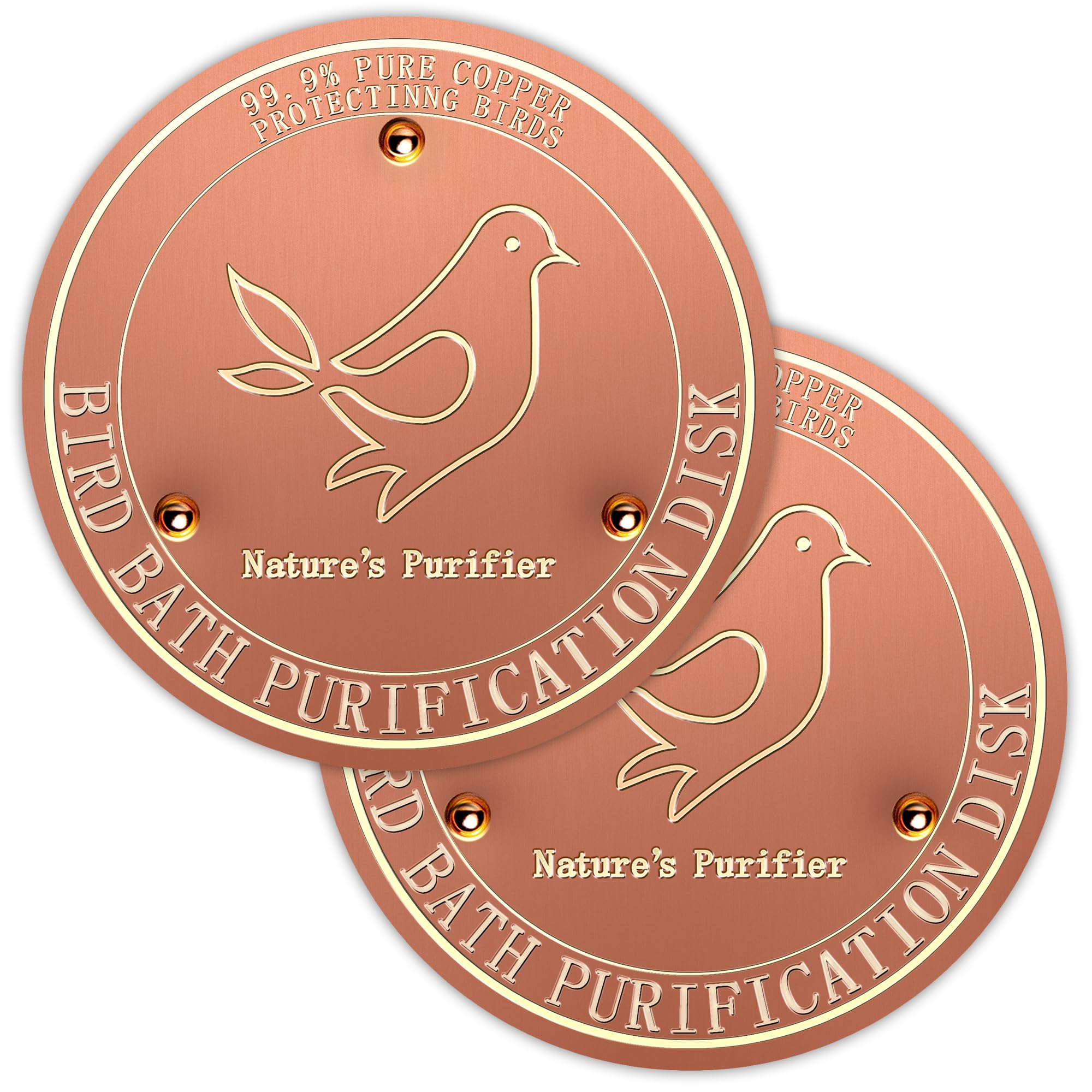 2-Pcs Bird Bath Purification Disk, 99.99% Pure Copper Bird Bath Disc with Triple-Point Support for Physical Safe Clean Water All-Season, Universal Fit for Outdoor Birdbaths, Bowl