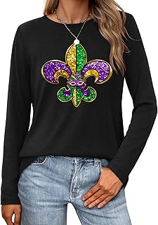 Mardi Gras Shirts for Women Tuesday Carnival Party Costume Mardi Gras Outfits Long Sleeve