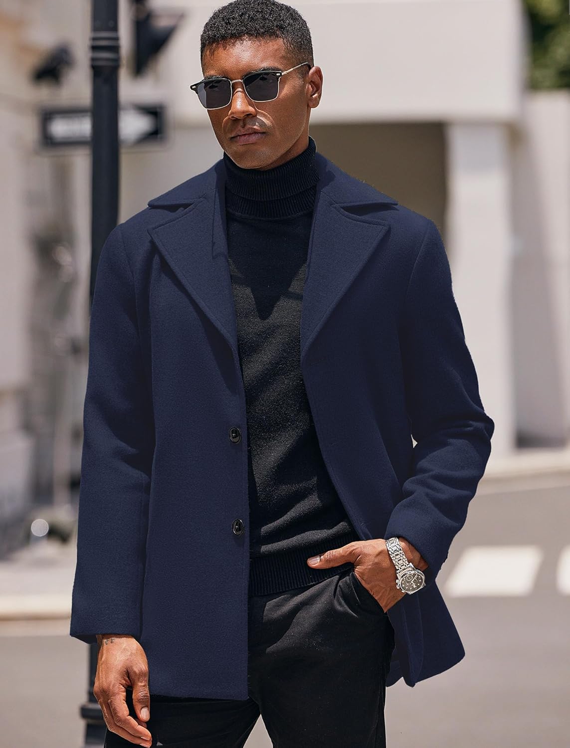 COOFANDY Mens Trench Coat Notched Collar Single Breasted Peacoat Winter Overcoat With Pockets - Image 5