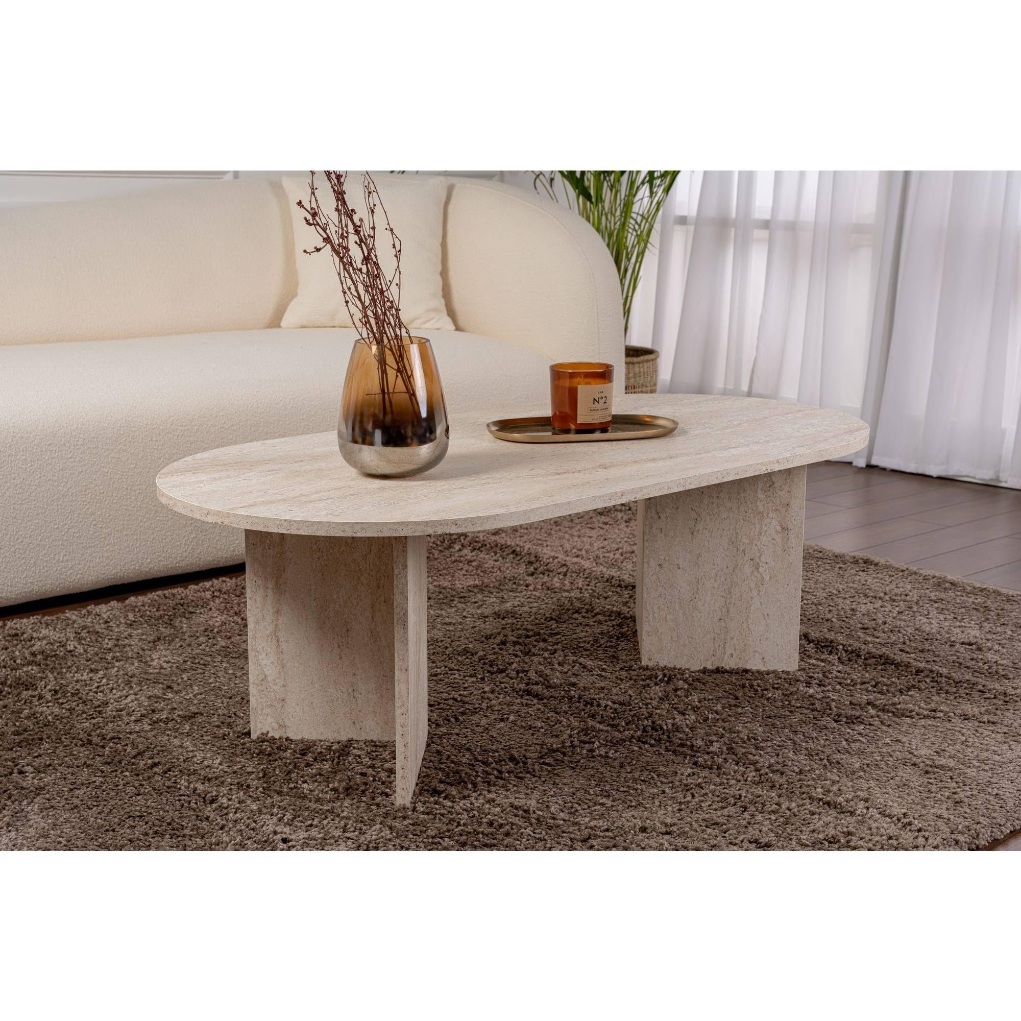 Well Home Mesa de Centro Mindanao 119x60x40cm Acabado travertino, Diseño Moderno y Elegante, Tablero 18mm en melamina, Fácil Montaje