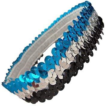 Kenz Laurenz Sequin Headbands Glitter Sparkly Elastic Stretch Sports Headband Black Silver Teal