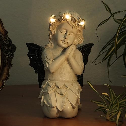 Miniatura 5 de Leekung Estatuas de ángel para decoración de jardín, estatua de ángeles de jardín con luz solar, esculturas y estatuas de jardín, ángulo