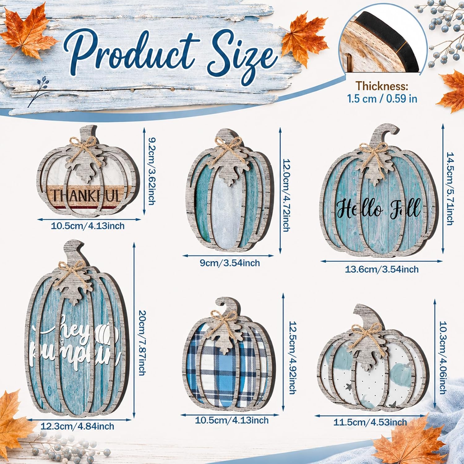Leinuosen 6 Pcs Blue Fall Pumpkin Decor, Thanksgiving Table Centerpiece