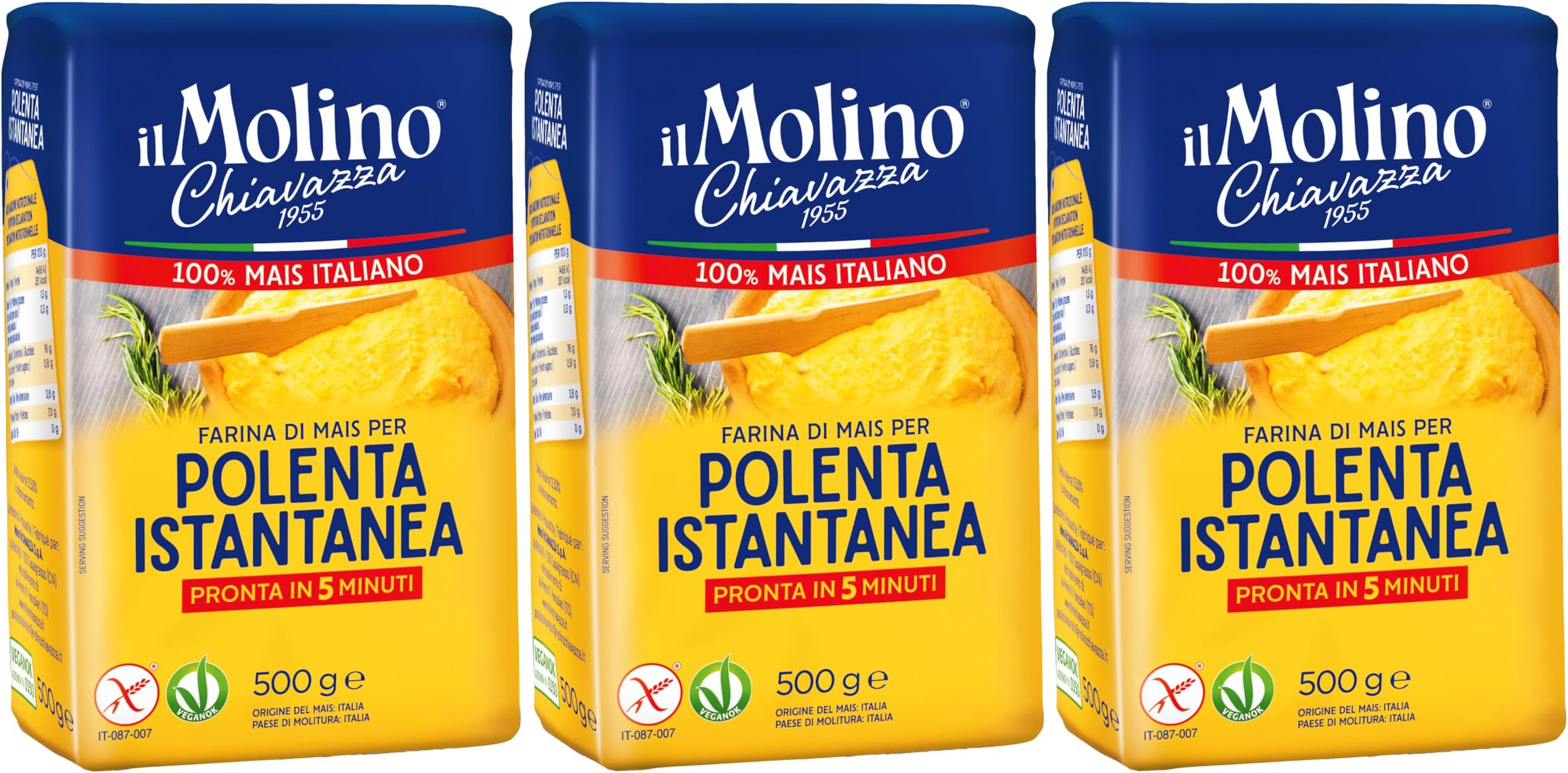 Italian Instant Polenta 500g - Pack of 3 | Vegan & Gluten-Free | Made with 100% Italian Corn | Polenta Istantanea