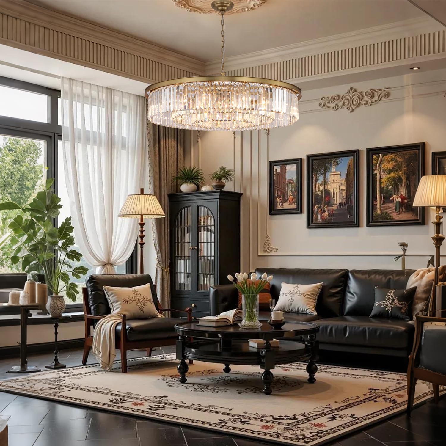 Large Crystal Chandelier Modern Luxury Pendant Ceiling Lights Fixture 18-Lights 3-Tier Raindrop Chandeliers Lighting for Living Room Dining Room Foyer Hallway Bedroom(Copper, Dia 39 Inch)