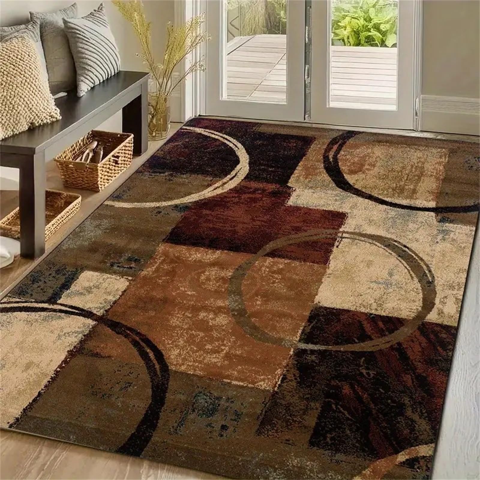 Tapis aspect usé marron style vintage de haute qualité pour intérieur chic