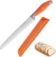 VITUER 8-Inch Serrated Bread Knife with Cover - Razor-Sharp Stainless Steel for Homemade Bread, Bagels, Cakes & More