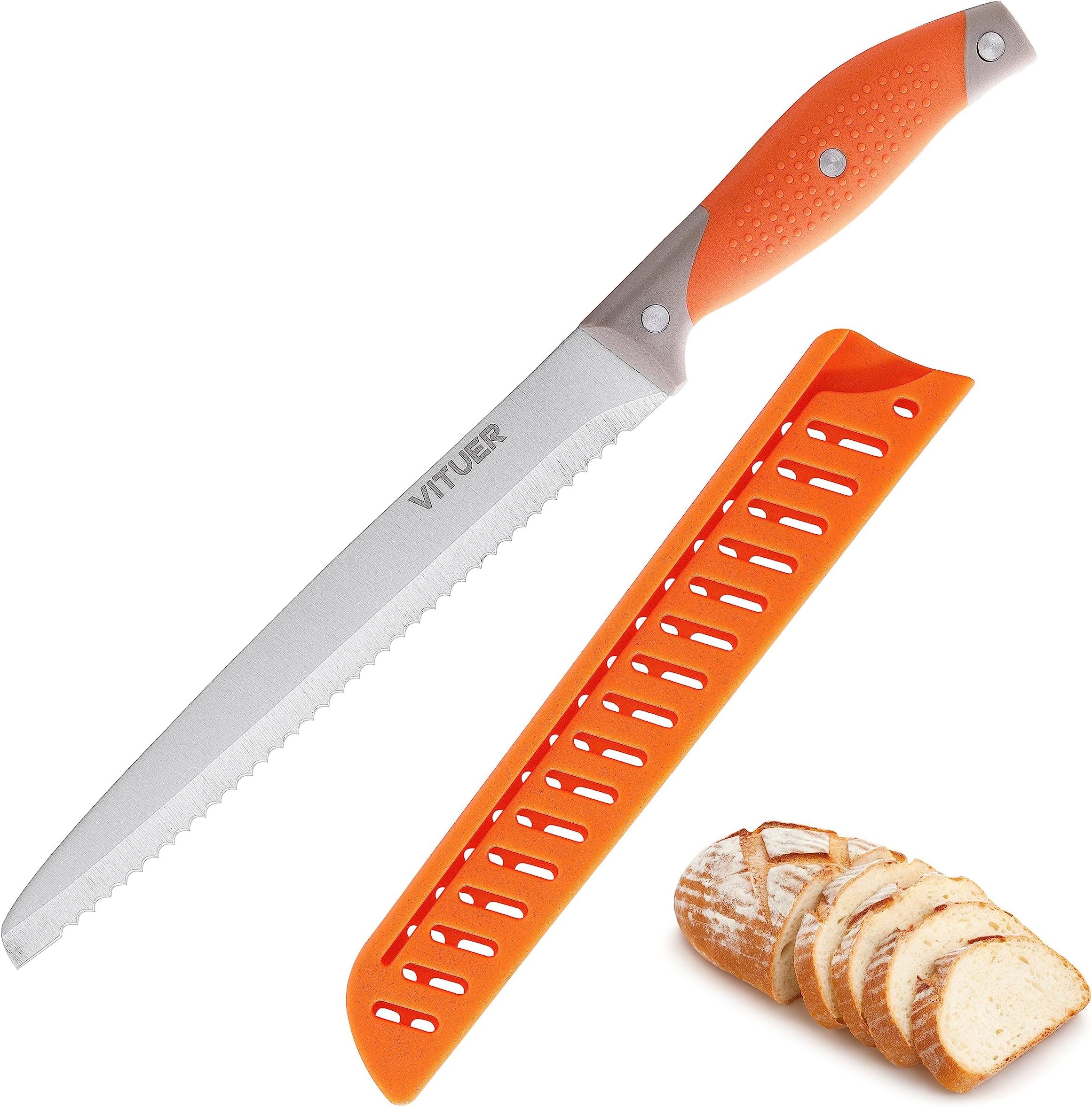 VITUER Bread Knife with Cover, 8 inch Serrated Bread Knife for homemade bread, Bread Cutter Ideal for Slicing Homemade Bread, Bagels, Cake (8-Inch Blade with 5-Inch Handle)