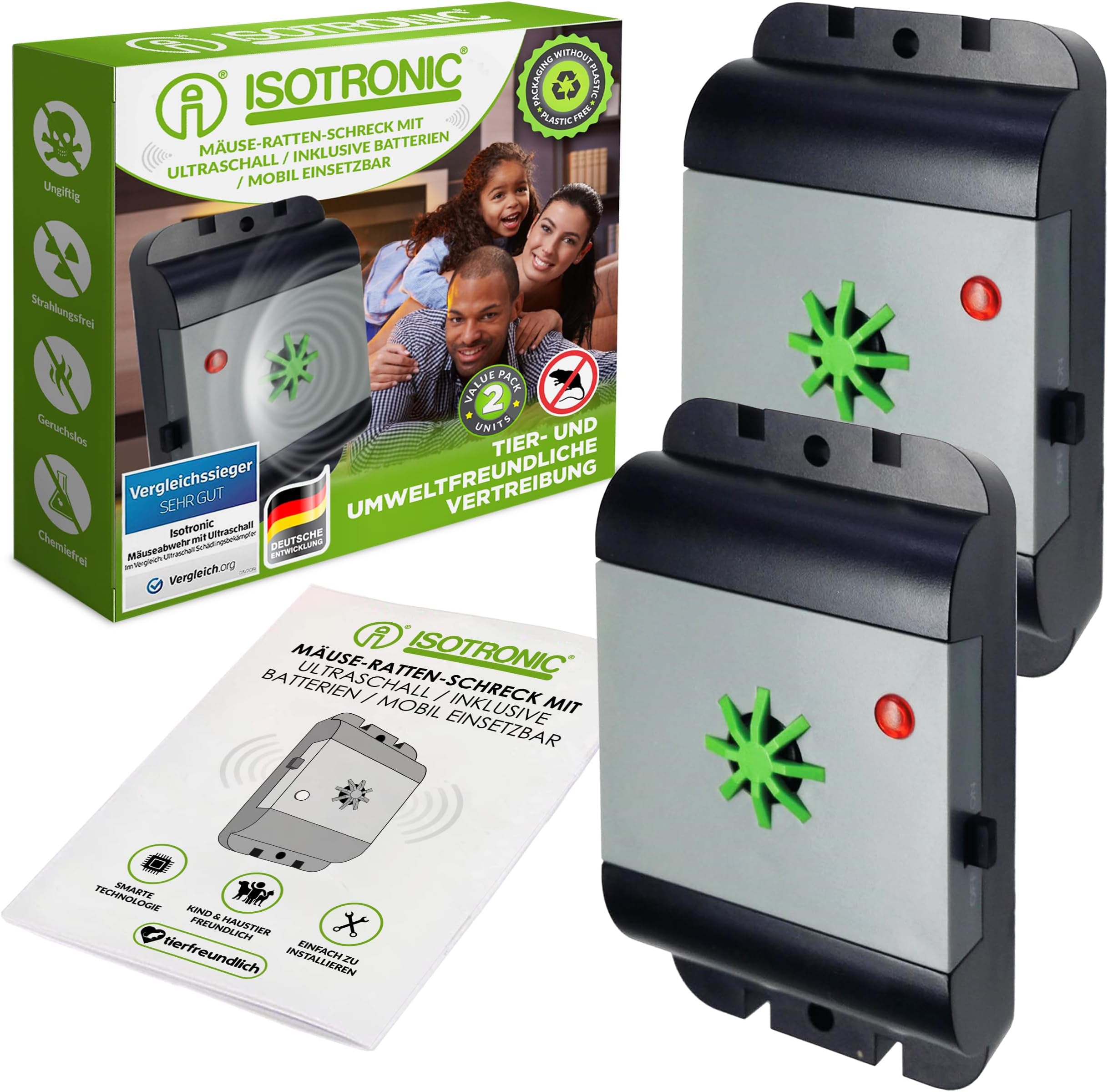 ISOTRONIC Ultrasound Mouse Repellent Rat Repeller Test Winner Electronic Pest Repeller for Home, Basement, Garden, Dispel Mice and Rats