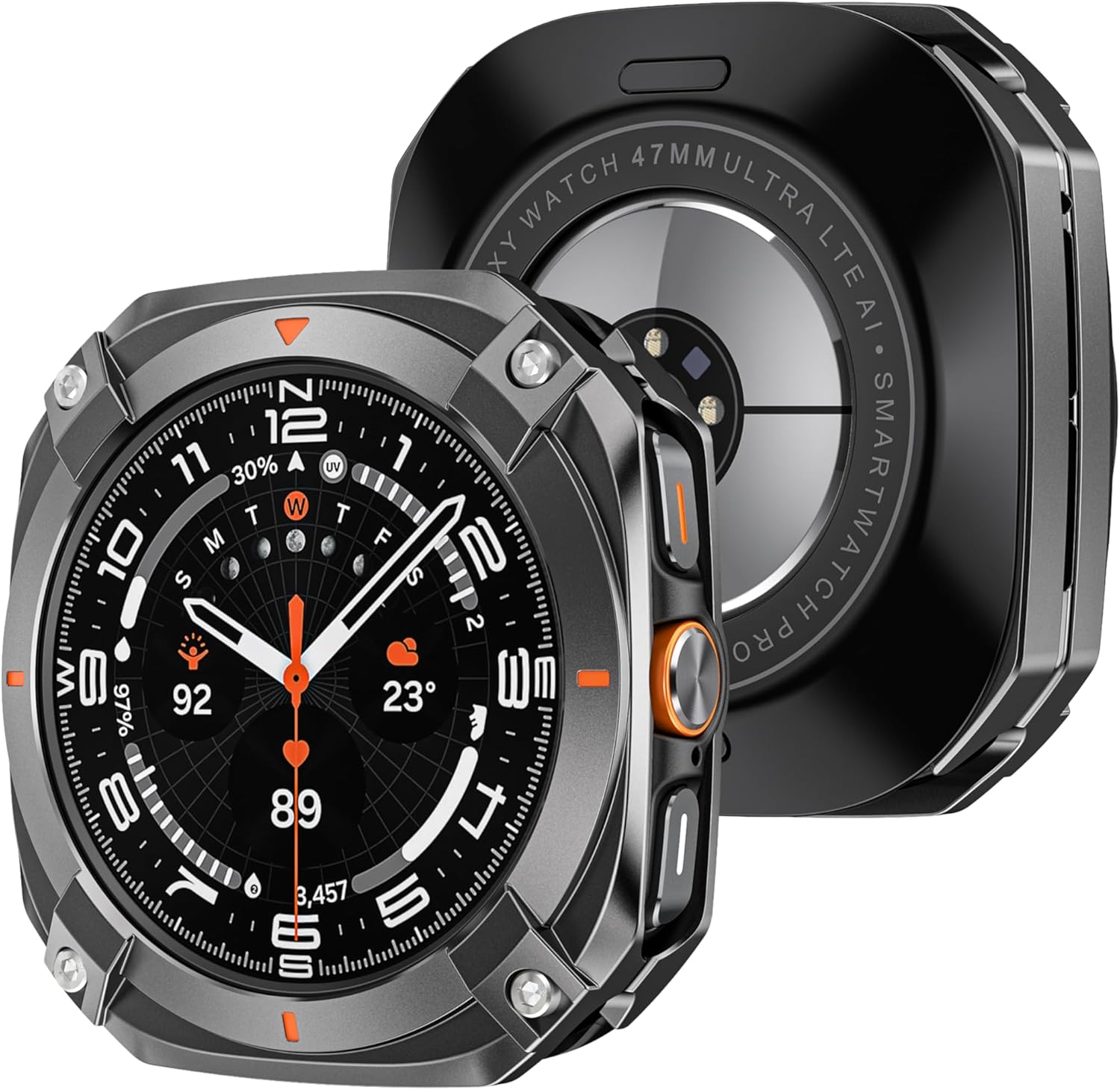 Metal Case for Samsung Galaxy Watch Ultra (2025/2024) 47mm, Rugged Stainless Steel Protective Bumper with Back Cover, Thin Shockproof Protective Cover for Galaxy Watch 7 Ultra