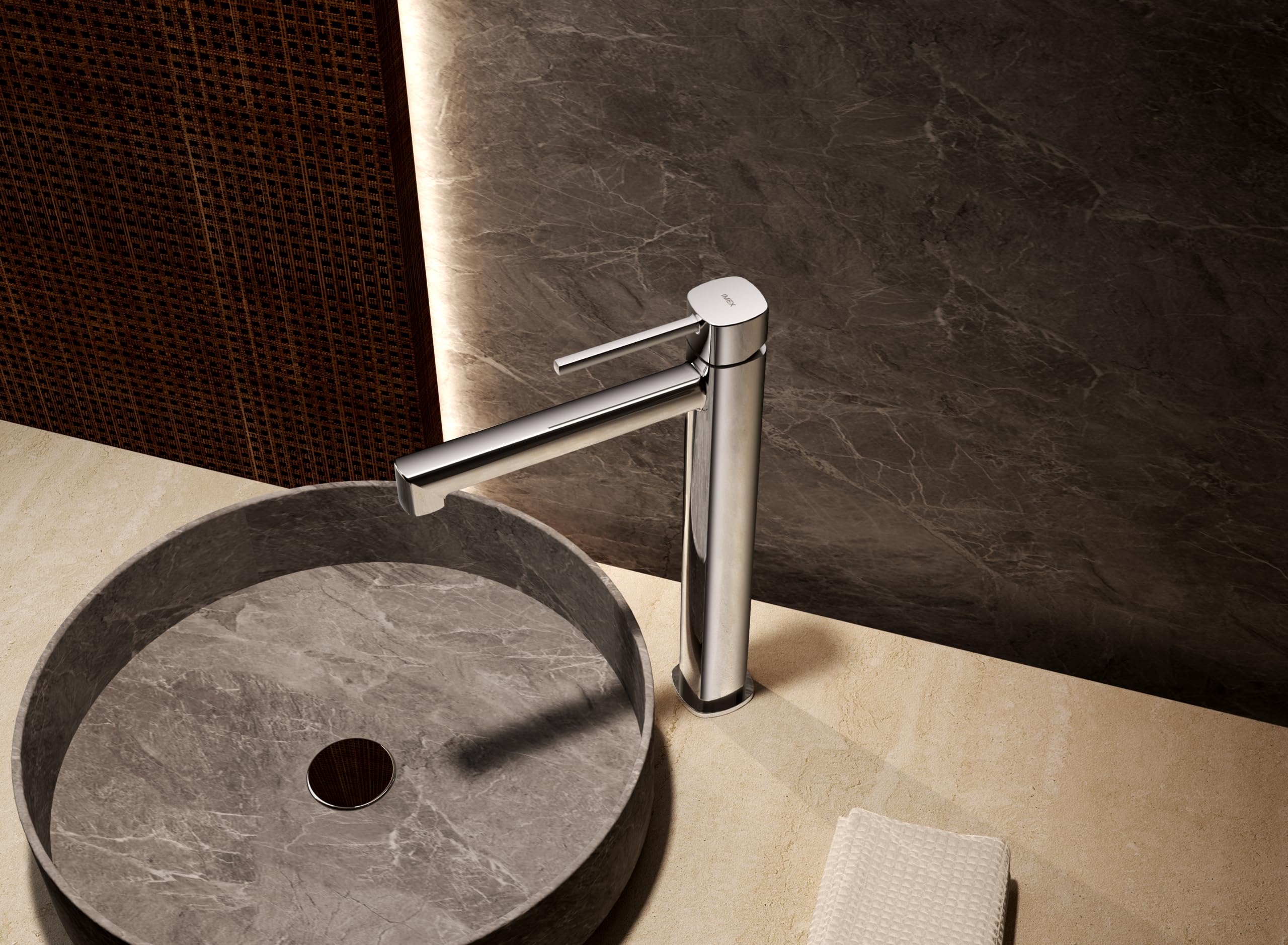 IMEX Grifo Lavabo Alto Monomando Toscana BDT064-3 Latón Cartucho Cerámico 26 mm Grifería Baño para Lavabo Sobre Encimera con Latiguillos 3/8