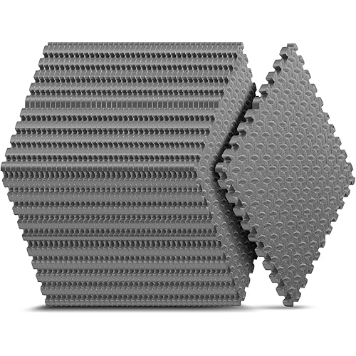 Home Gym Mat, Puzzle Exercise Mat, EVA Interlocking Foam Floor Tiles for Home Workout Equipment and Kids' Play Areas - Grey, 24 in x 24 in x ½ in - 16 Tiles (Grey, 16 Pack, 64 SQ FT)