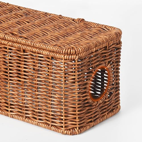 Caja de organización de cables hecha a mano, organizador de cables de ratán Orapoke con 2 ranuras abiertas, organizador de cables debajo del