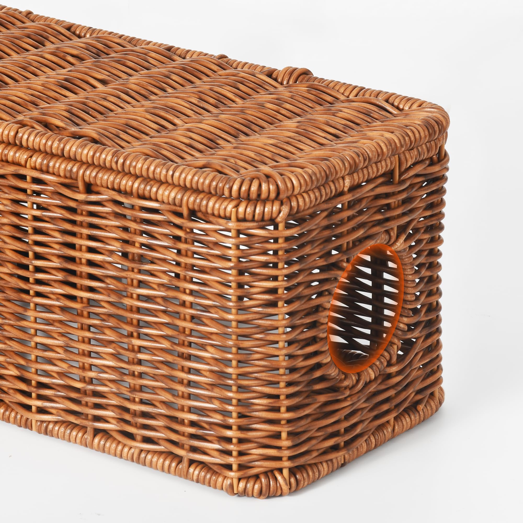 Caja de gestión de cables hecha a mano, organizador de cables de ratán, 2 ranuras abiertas, organizador de cables debajo del escritorio para enrutador de computadora y tira de alimentación,