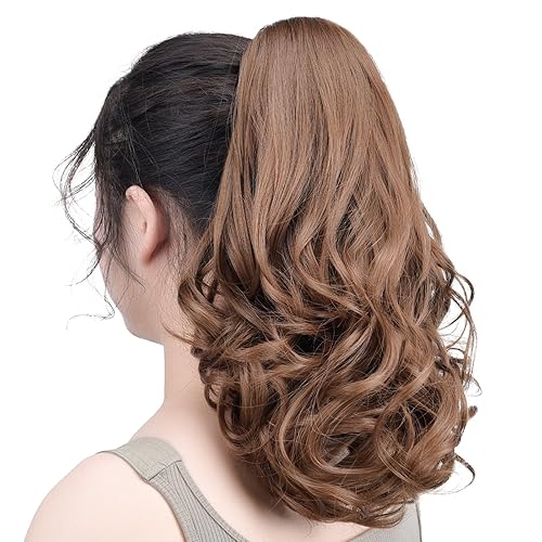 Miniatura 5 de SYXLCYGG Clip para cola de caballo, extensiones de cola de caballo marrón, onduladas, 14 pulgadas, 4.3 onzas, pelo sintético para mujer, fácil de